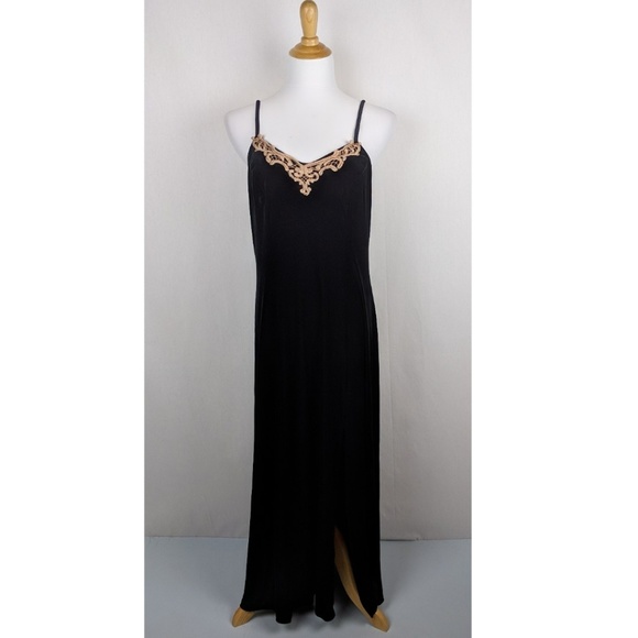 Vintage Dresses & Skirts - Vintage Velvet Maxi Gown Lace Detail